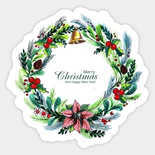 Merry Christmas Floral Ring Sticker